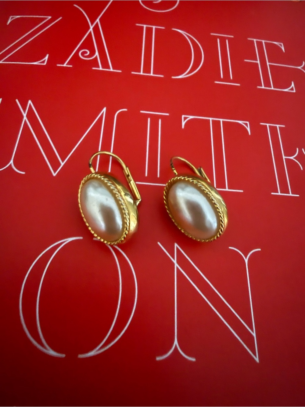 Gold-Tone Pearl Oval Leverback Earrings